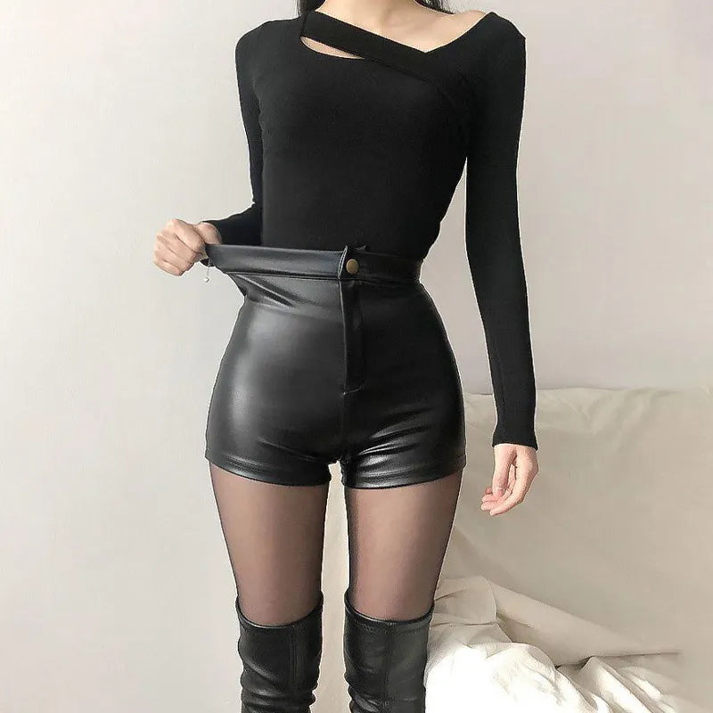 Black Faux Leather High-Waist Shorts