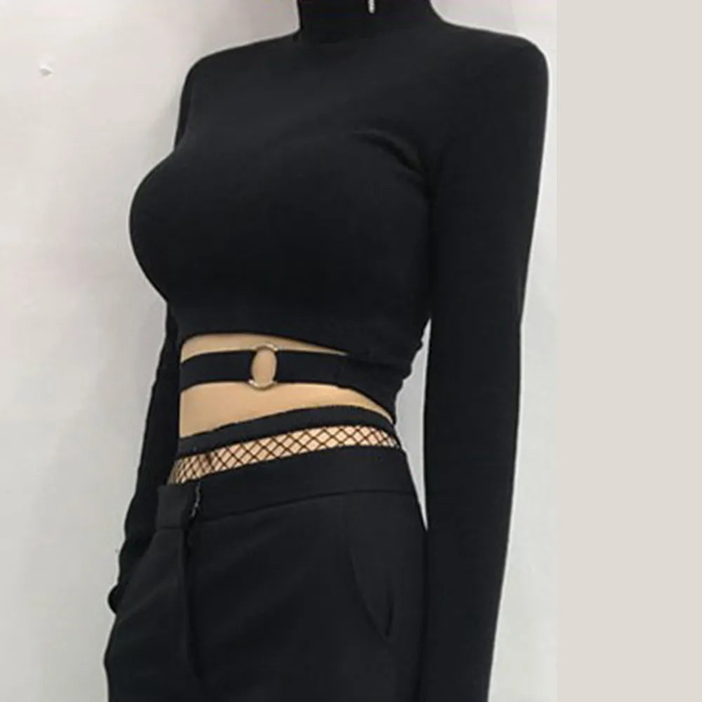 Noir Turtleneck Long-Sleeve Crop Top