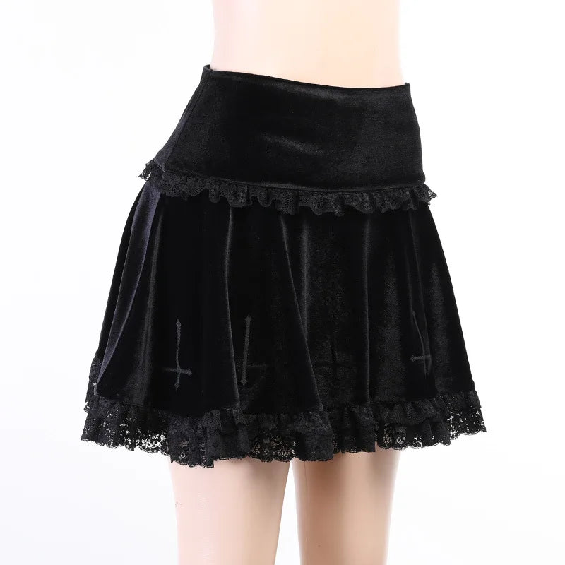 Pleated Velvet Gothic Mini Skirt — Goth Mall Edition