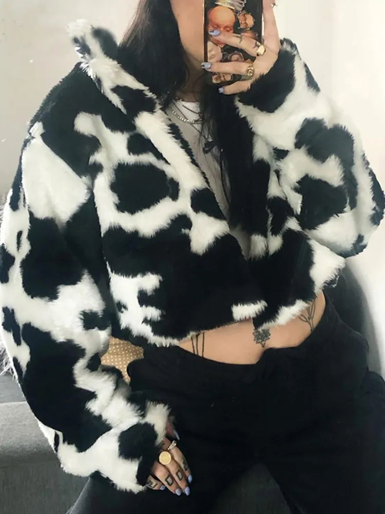 Midnight Faux-Fur Cropped Jacket