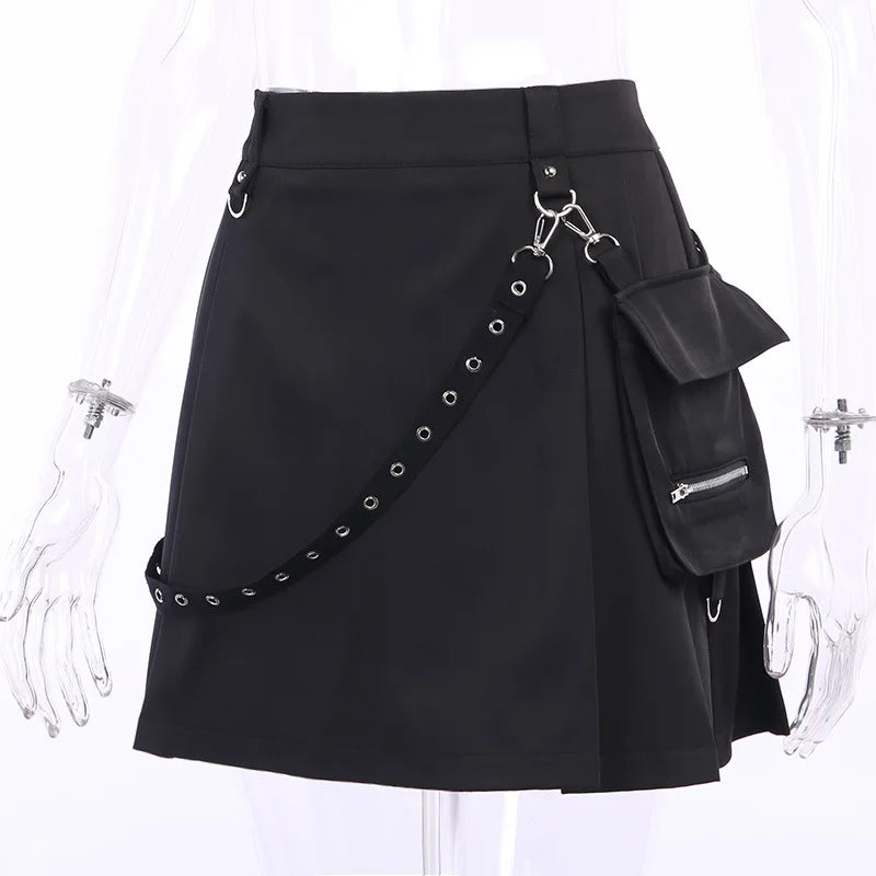 Black Gothic Pocket Mini Skirt