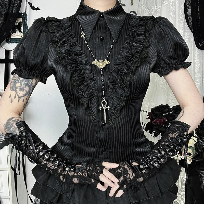 Midnight Lace-Up Blouse
