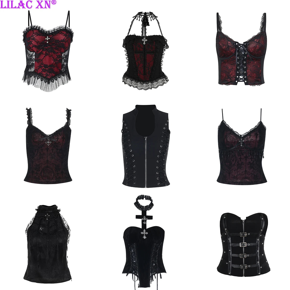 Crimson Cross Lace Corset Crop Top