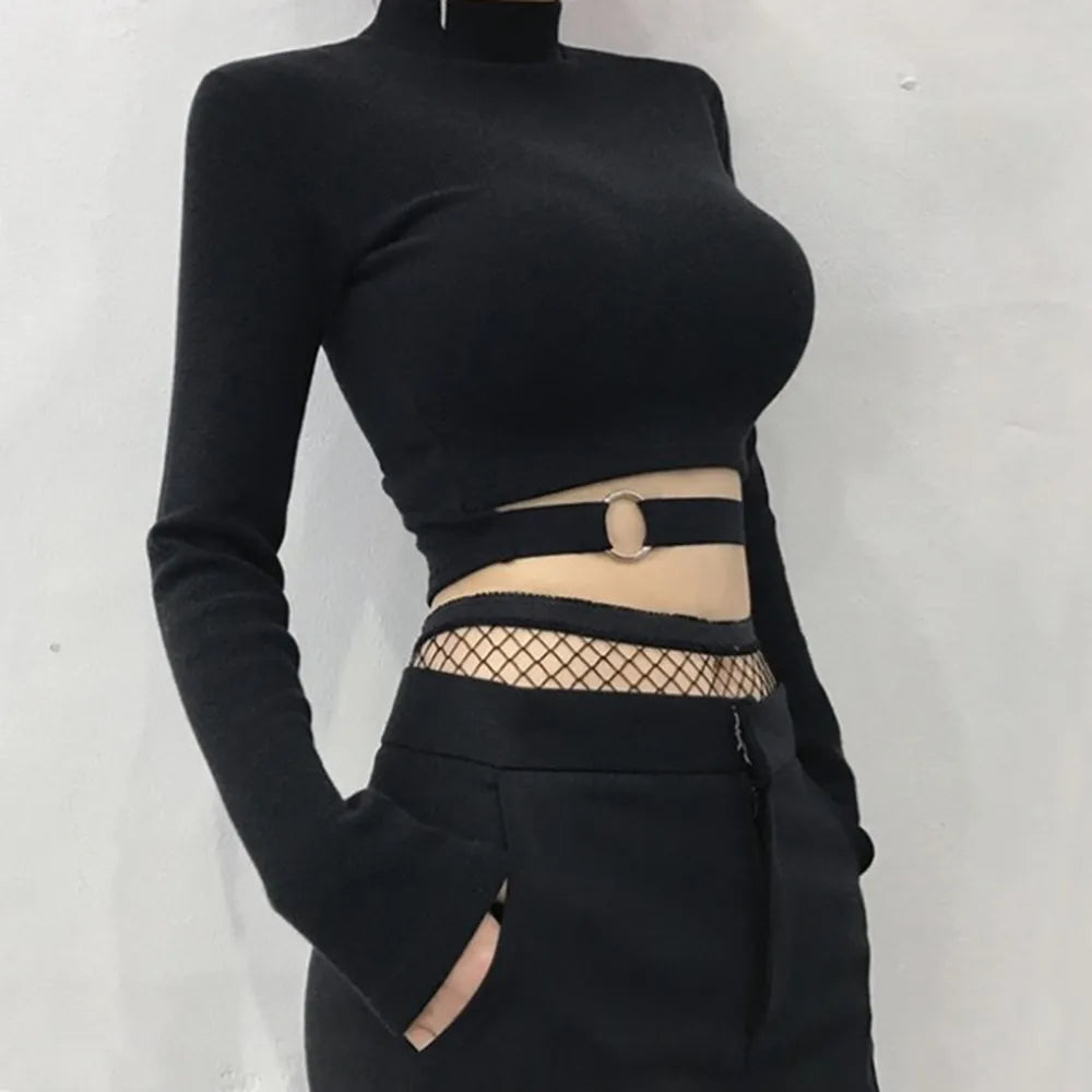 Noir Turtleneck Long-Sleeve Crop Top