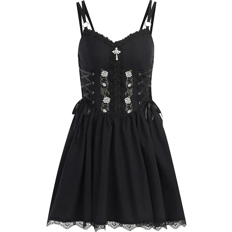 Vintage Black Gothic Mini Dress — Dark Classic