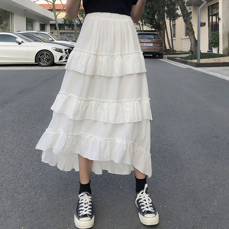 Noir Asymmetric Ruffle Maxi Skirt