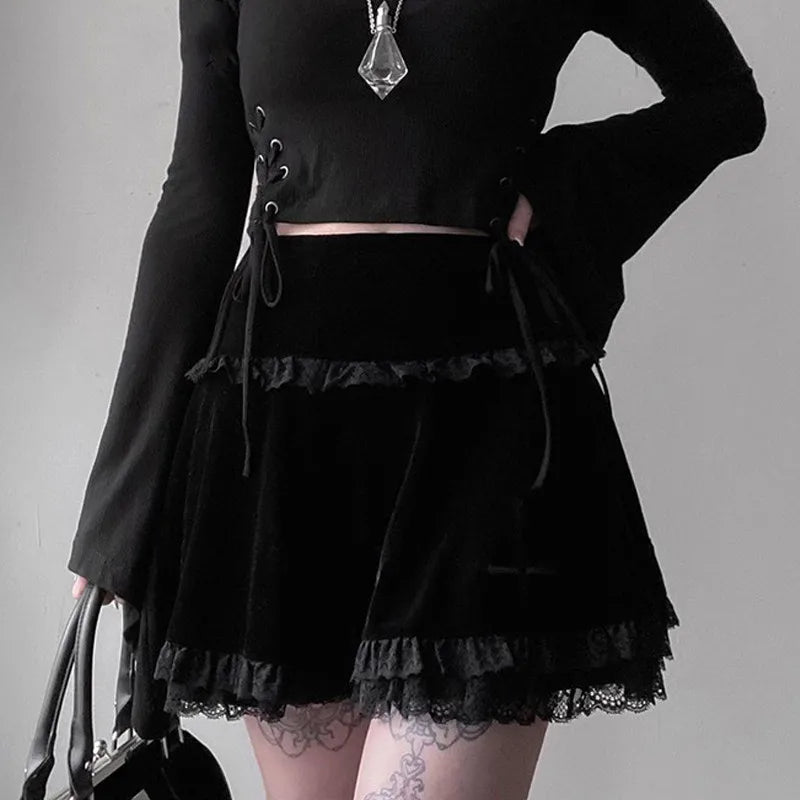 Pleated Velvet Gothic Mini Skirt — Goth Mall Edition