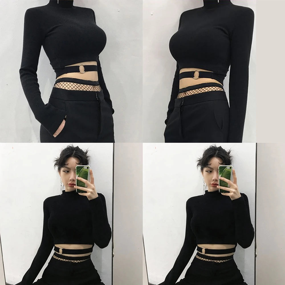 Noir Turtleneck Long-Sleeve Crop Top