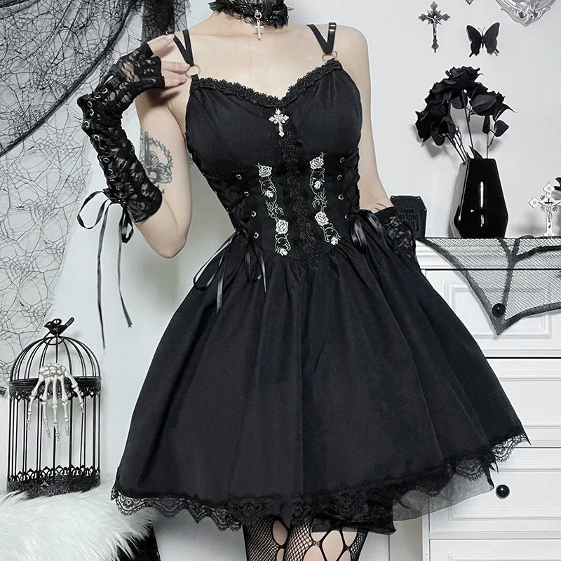 Vintage Black Gothic Mini Dress — Dark Classic