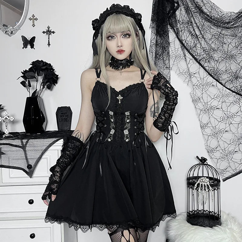 Vintage Black Gothic Mini Dress — Dark Classic