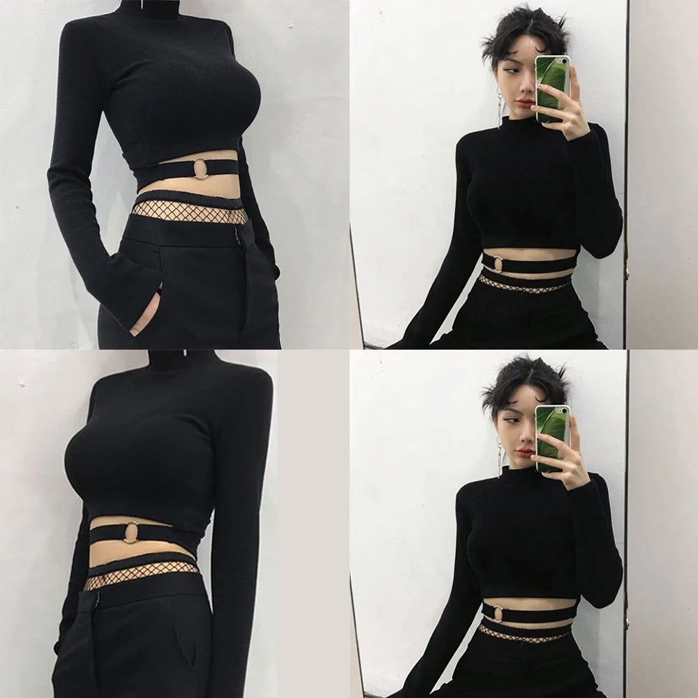 Noir Turtleneck Long-Sleeve Crop Top