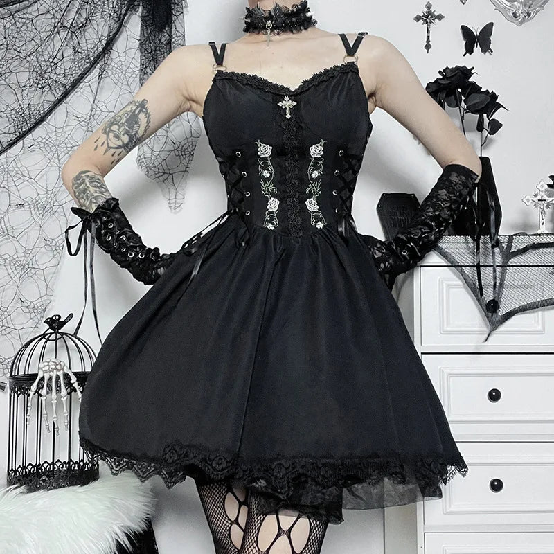 Vintage Black Gothic Mini Dress — Dark Classic