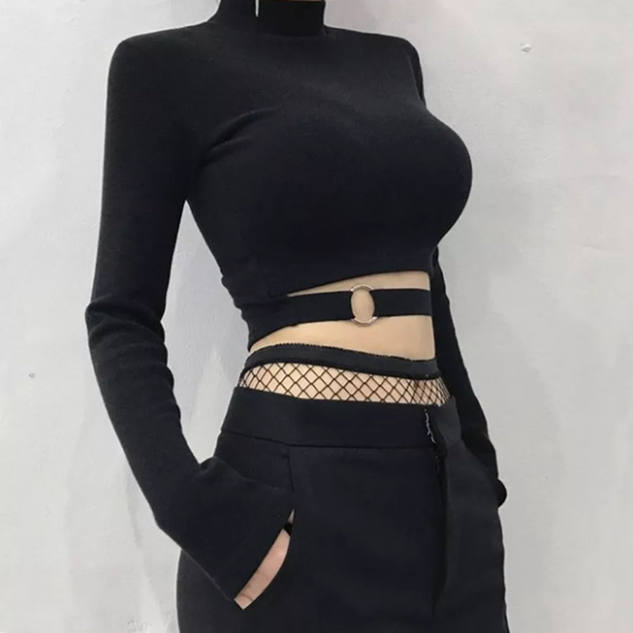 Noir Turtleneck Long-Sleeve Crop Top