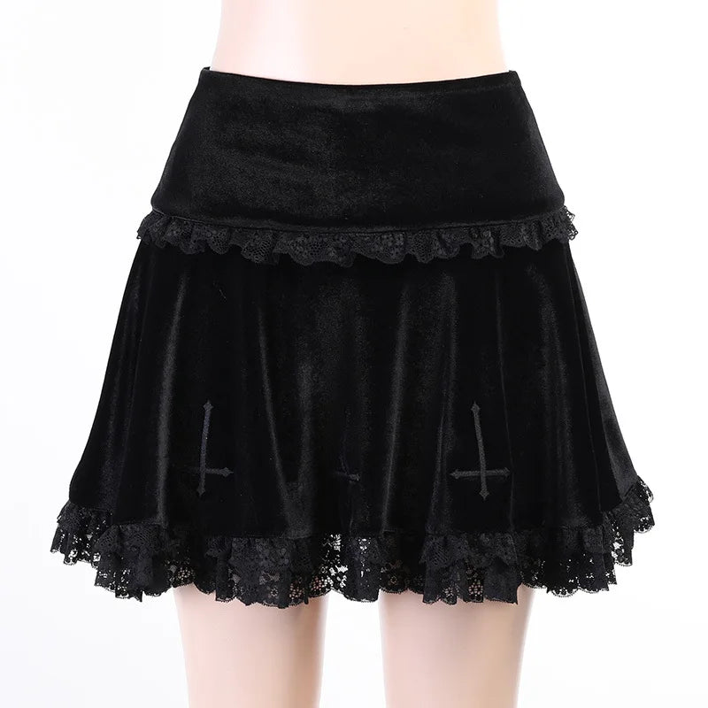 Pleated Velvet Gothic Mini Skirt — Goth Mall Edition