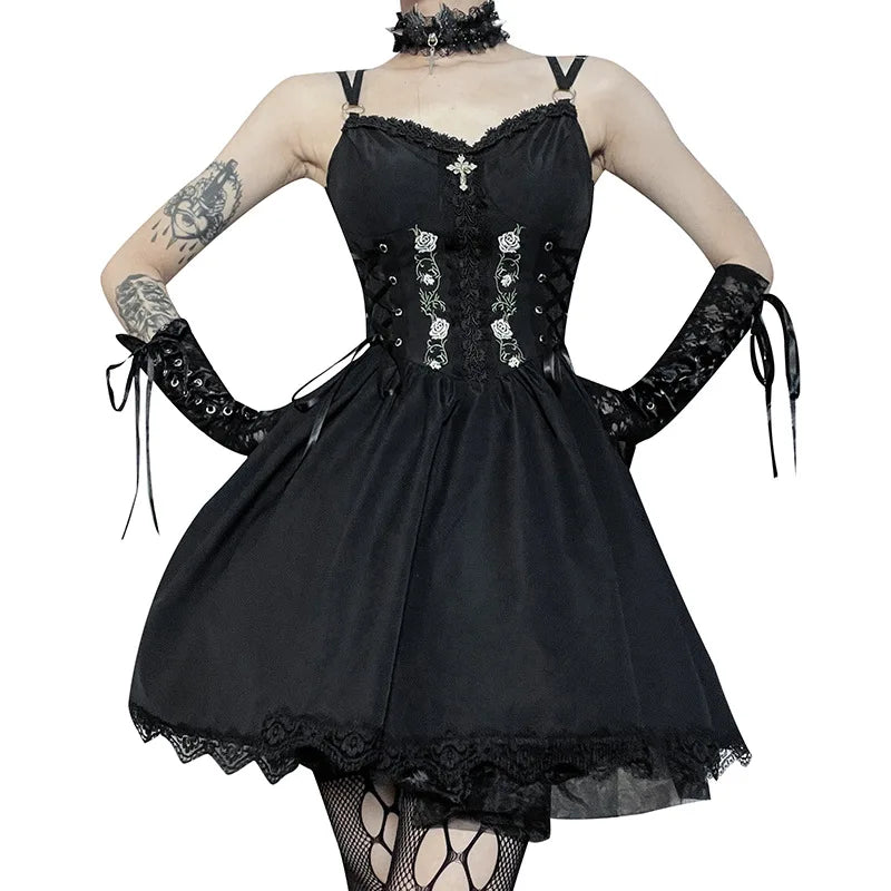 Vintage Black Gothic Mini Dress — Dark Classic