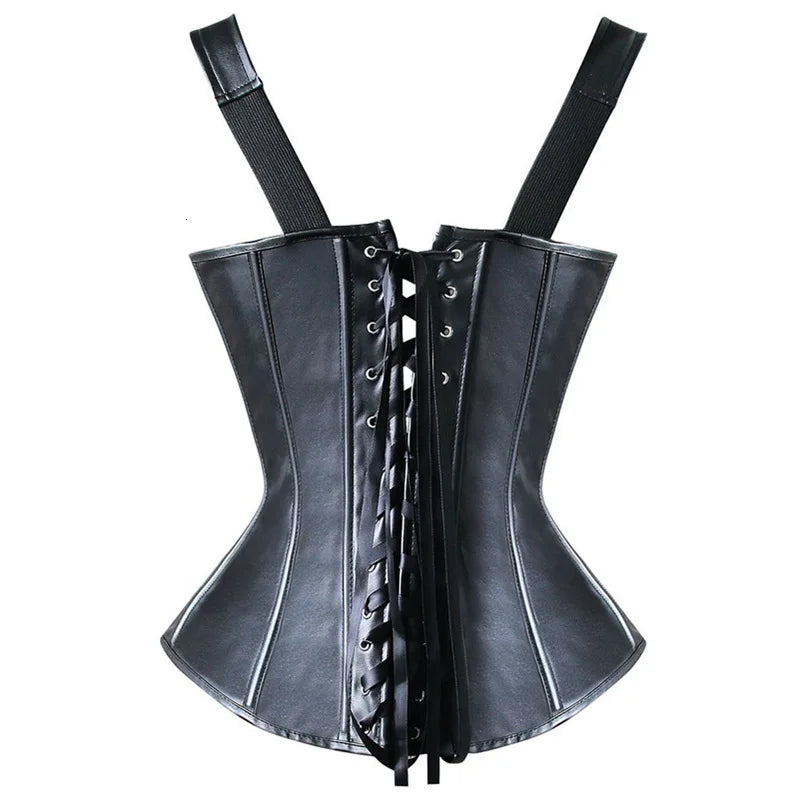 Black Buckled Faux Leather Corset Top
