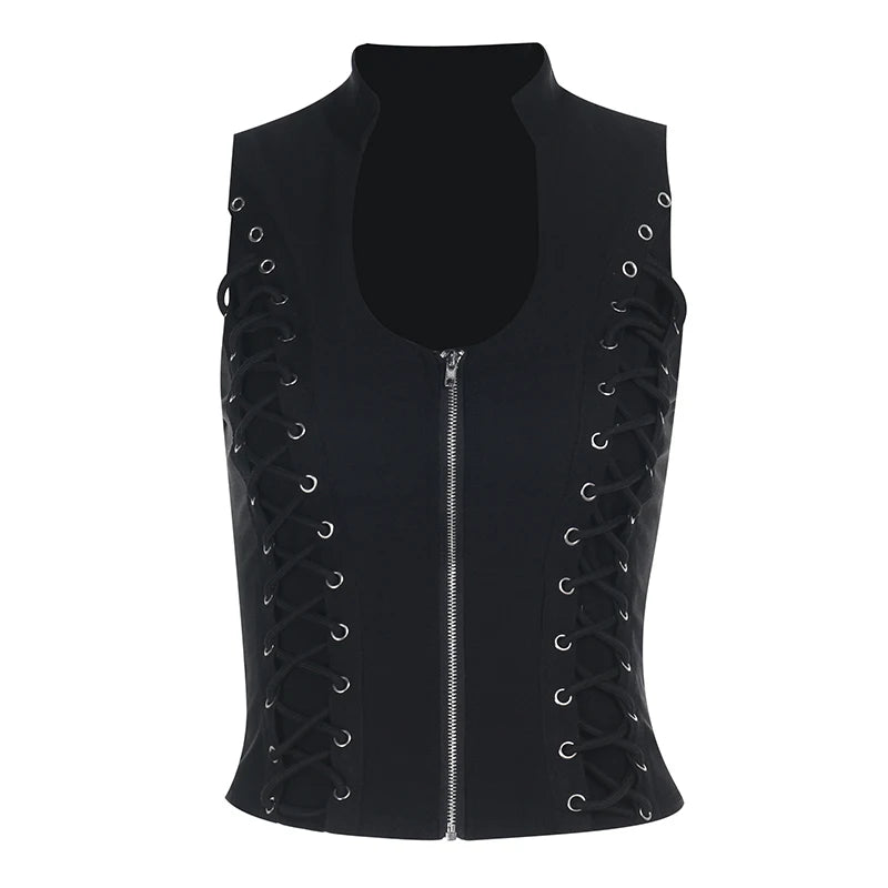 Crimson Cross Lace Corset Crop Top