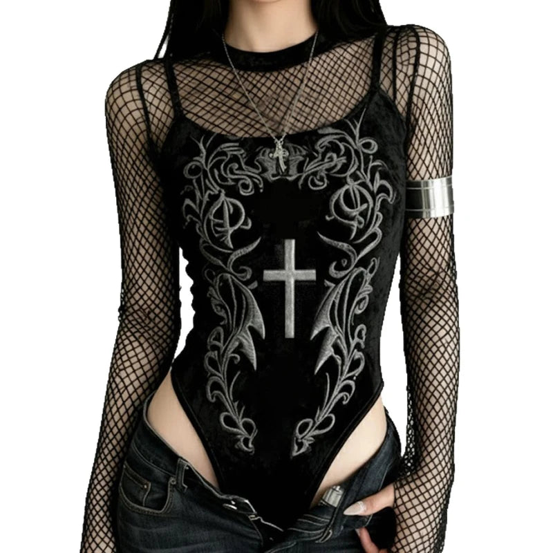 Velvet & Mesh Gothic Jumpsuit — Infinite Night