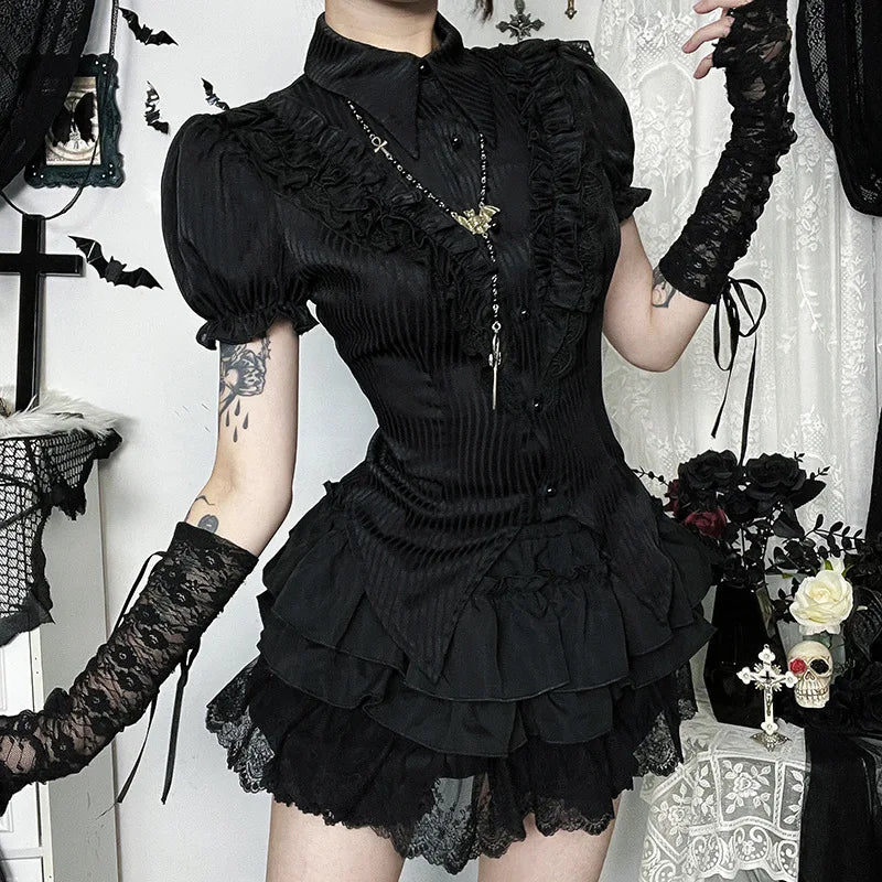 Midnight Lace-Up Blouse