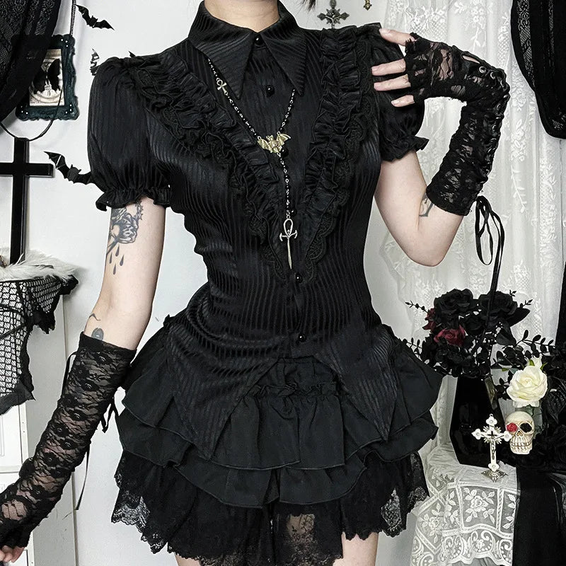 Midnight Lace-Up Blouse