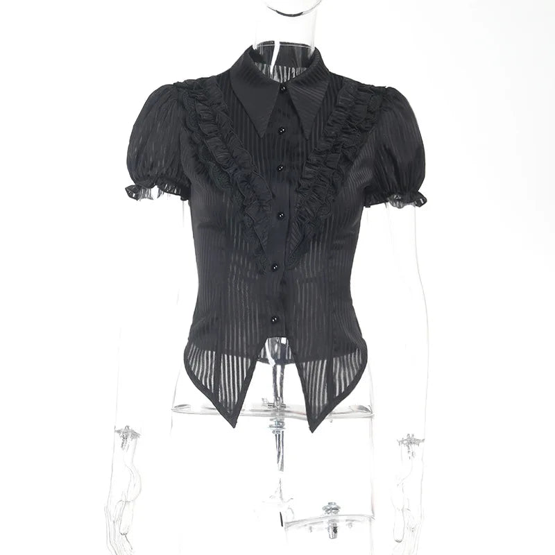 Midnight Lace-Up Blouse