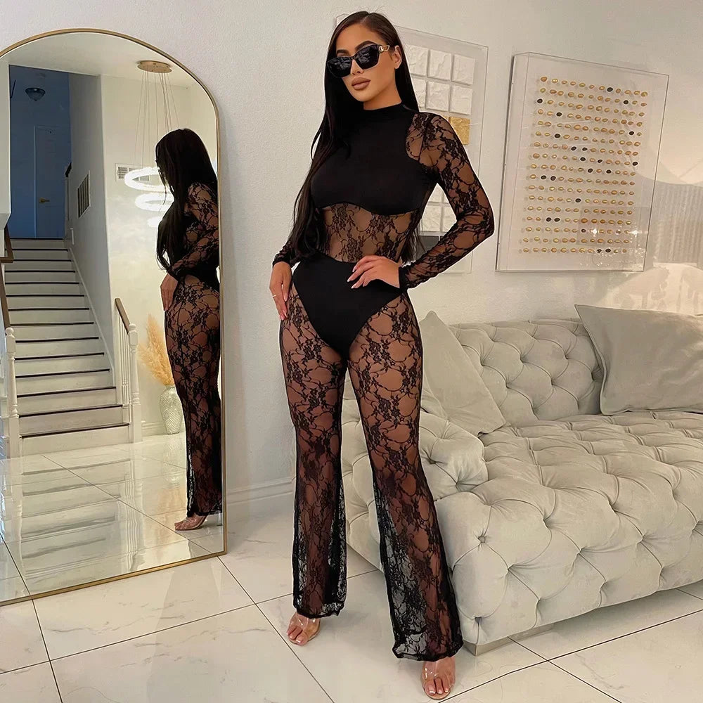 Noir Embroidered Mesh Bodysuit