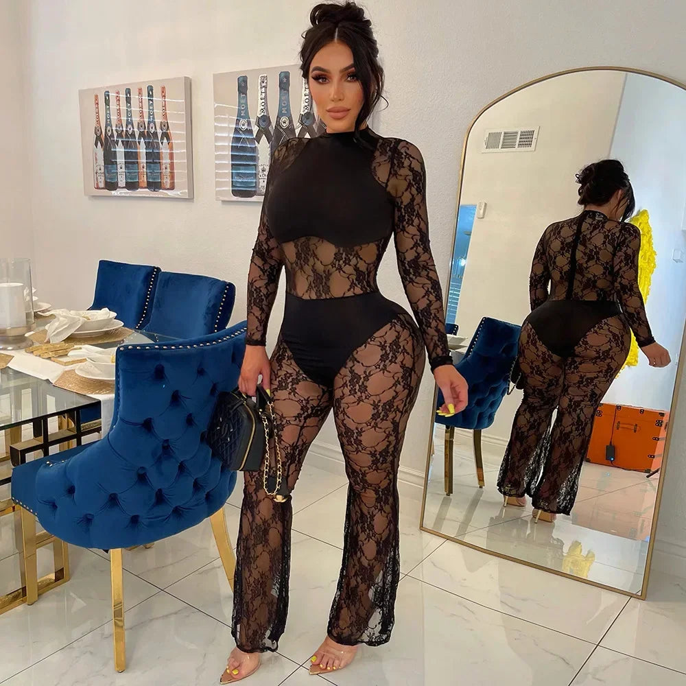 Noir Embroidered Mesh Bodysuit