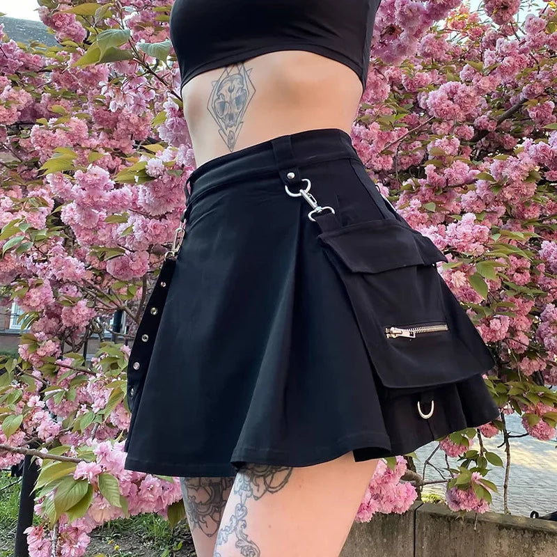 Black Gothic Pocket Mini Skirt