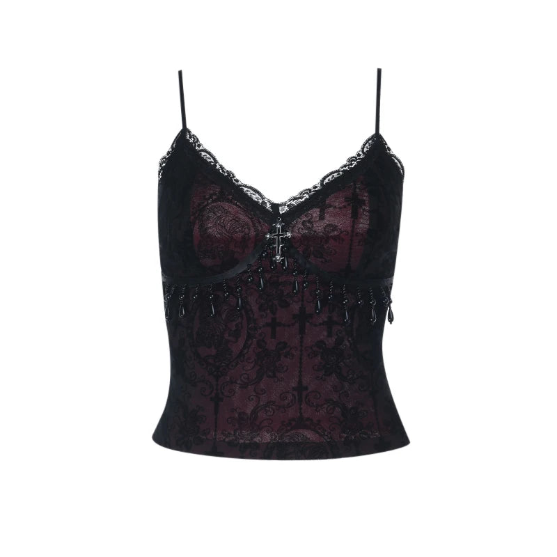 Crimson Cross Lace Corset Crop Top