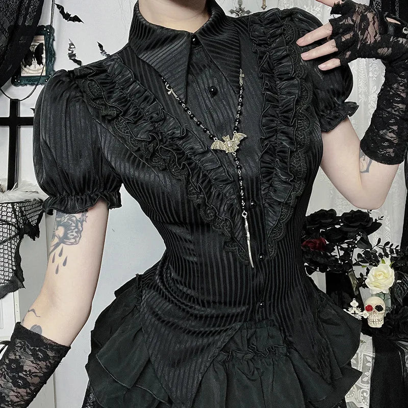 Midnight Lace-Up Blouse