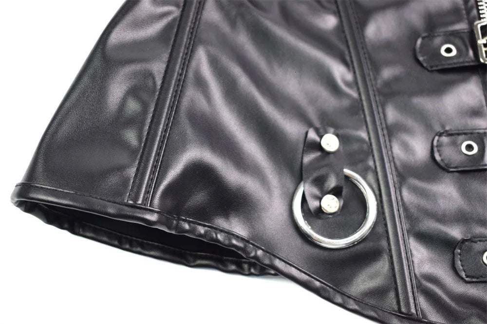 Black Buckled Faux Leather Corset Top
