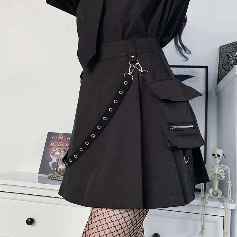 Black Gothic Pocket Mini Skirt