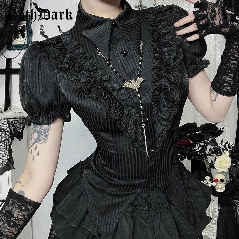 Midnight Lace-Up Blouse